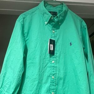 NWT Men’s Size L Ralph Lauren Featherweight Twill Green Button Down Shirt